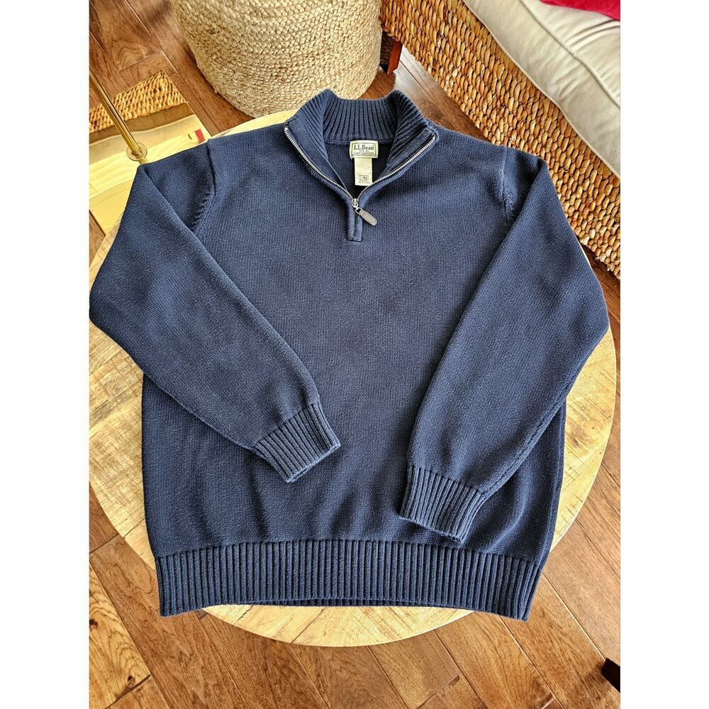 L.L Bean Navy Blue Men's 1/4 Zip Knit Sweater Size Large Preppy Outdoors